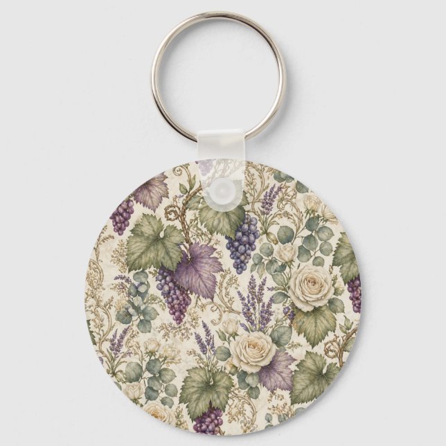 Porte-clés Raisins Antiques, Lavande & Roses Blanches (Recto)