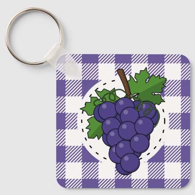 Porte-clés Raisins sur Plaid violet blanc (Recto)