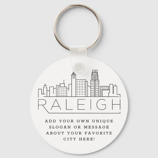 Porte-clés Raleigh, NC Stylisé Skyline | Slogan personnalisé (Recto)