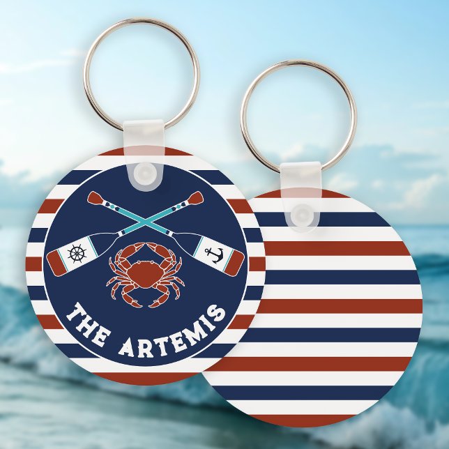 Porte-clés Rame de bateau nautique à bordure rayée Crabe Nom  (Créateur téléchargé)