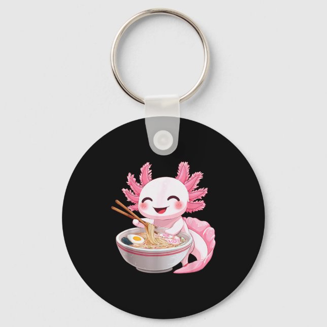 Porte-clés Ramen de l'axolotl d'anime kawaii  (Recto)