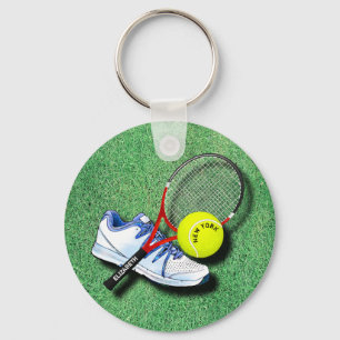 Porte-clés Raquette de boule de chaussure de tennis sur