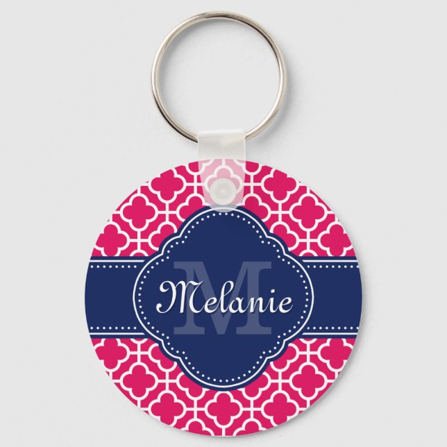 Porte-clés Raspberry Rose Wht Marocain Motif Marine Monogramm (Recto)