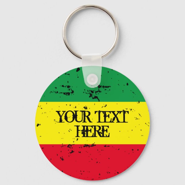 Porte-clés Rastafarian flag personalized custom text keychain (Recto)