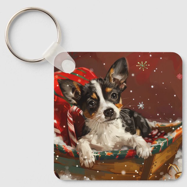 Porte-clés Rat Terrier de Noël Festif (Recto)