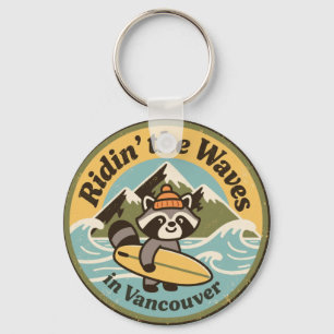 Porte-clés Raton laveur de surf rétro Vancouver