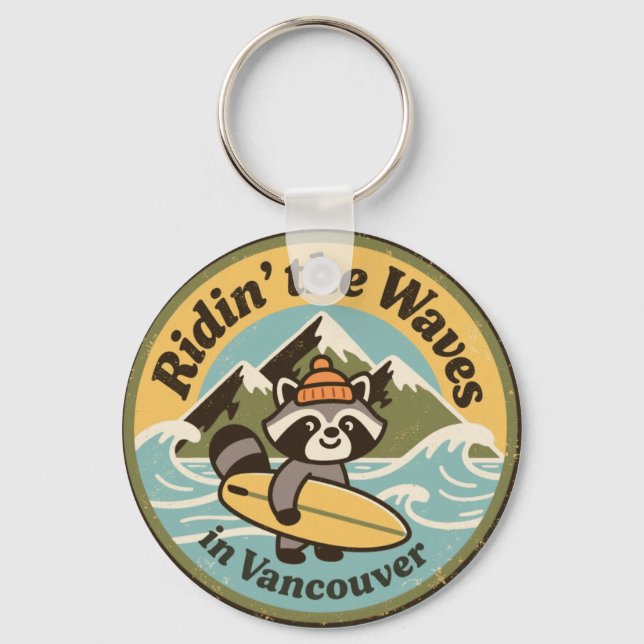 Porte-clés Raton laveur de surf rétro Vancouver (Recto)