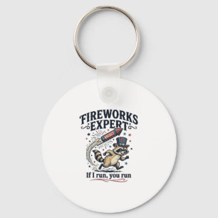 Porte-clés Raton laveur expert en feux d'artifice vintage Qua
