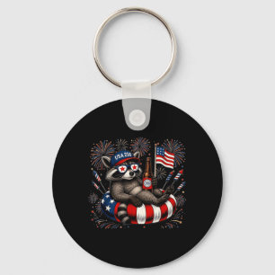 Porte-clés Raton laveur patriotique Usa 250 buvant de la bièr
