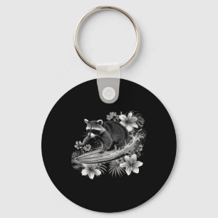 Porte-clés Raton laveur surfant Hawaï Fleurs d'hibiscus Surfa