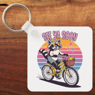Porte-clés Raton laveur vintage à vélo À bientôt Rétro couche