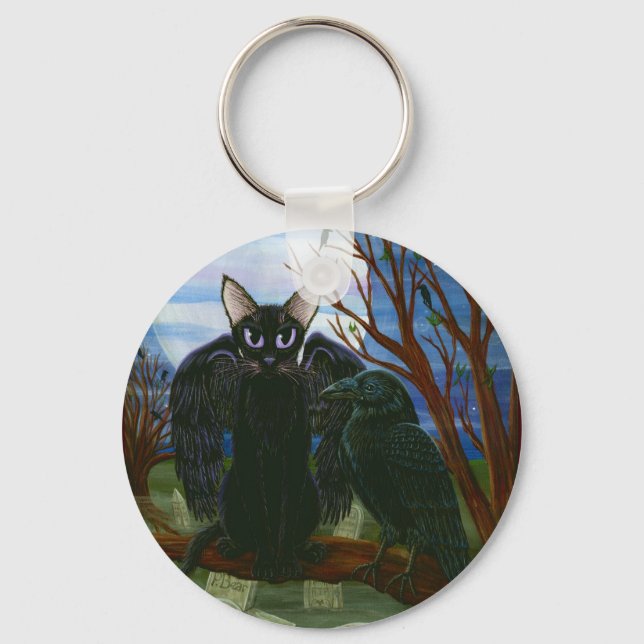 Porte-clés Raven's Moon Black Cat Crow Gothic Art Porte - clé (Recto)