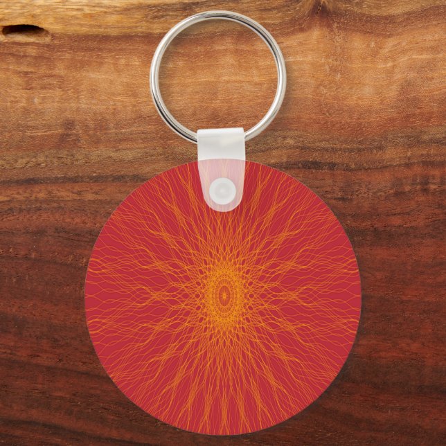 Porte-clés Rayon de mandala jaune sur rouge (Recto)