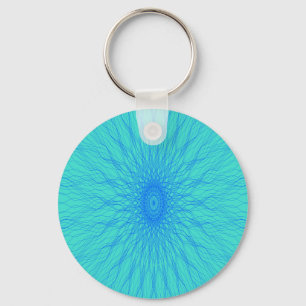 Porte-clés Rayons de mandala bleu sur cyan porte - clé