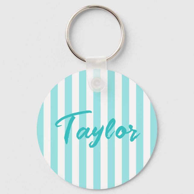 Porte-clés Rayure de cabane turquoise et blanc (Recto)