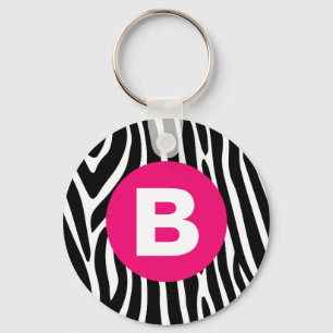 Porte-clés Rayures Classiques de Zèbre Monogramme Rose Clair