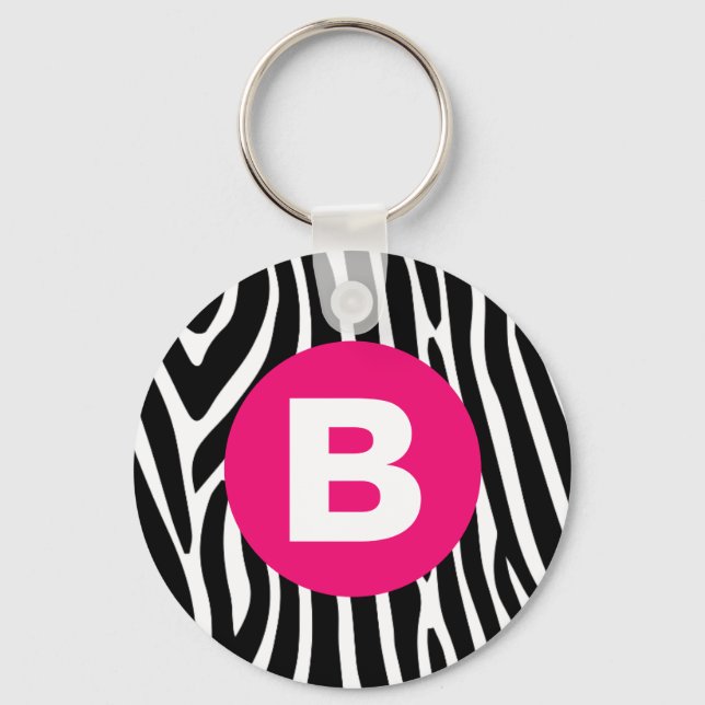 Porte-clés Rayures Classiques de Zèbre Monogramme Rose Clair (Recto)