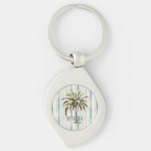 Porte-clés Rayures Crème Bleues Palmier Tropical