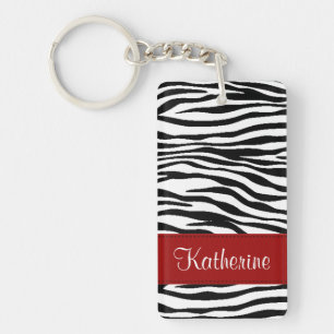 Porte-clés Rayures de zèbre de monogramme avec le porte - cl