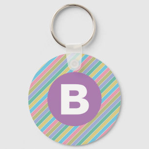 Porte-clés Rayures diagonales colorées de bonbons Monogramme