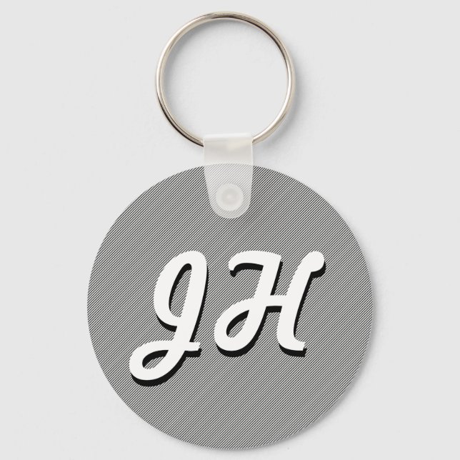 Porte-clés Rayures fines noires et blanches | Initiales de st (Recto)