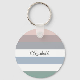 Porte-clés Rayures horizontales larges bleues beiges Girly