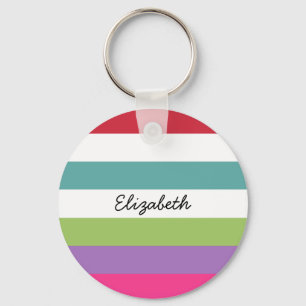Porte-clés Rayures horizontales larges d'arc-en-ciel Girly