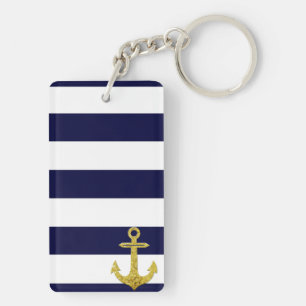 Porte-clés Rayures nautiques d'ancre d'or