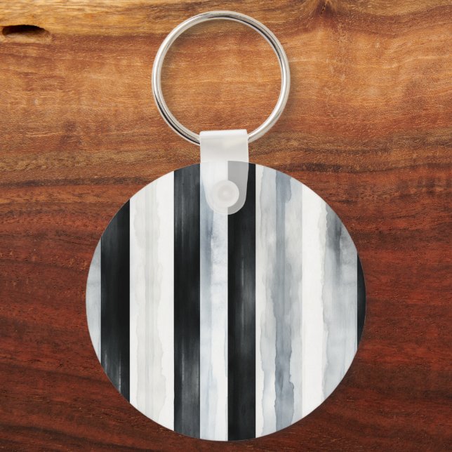Porte-clés Rayures Noir Gris Blanc Fleurs Vertes (Recto)