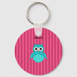 Porte-clés Rayures nommées personnalisées de rose de hibou 