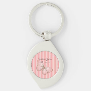 Porte-clés Rayures roses avec papillon