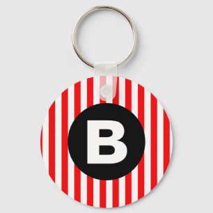 Porte-clés Rayures verticales rouges et blanches Monogramme n