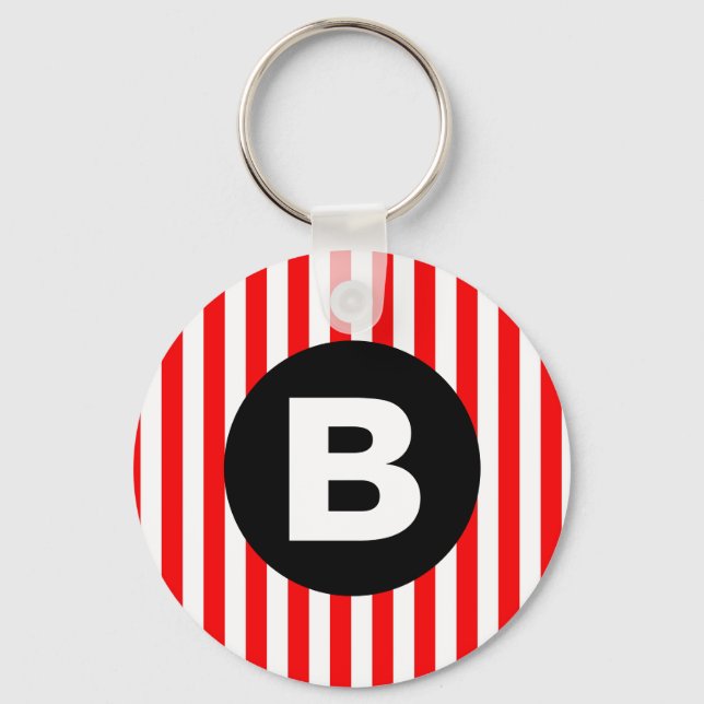 Porte-clés Rayures verticales rouges et blanches Monogramme n (Recto)