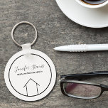 Porte-clés Real Estate Modern Chic Custom Realtor House<br><div class="desc">This modern realtor keychain is custom made with your realty company name under the the agent name in chic typography. This minimalist black and white key chain feature a simple line drawing of a house. Contemporary gift for an agent working to help you buy a home.</div>