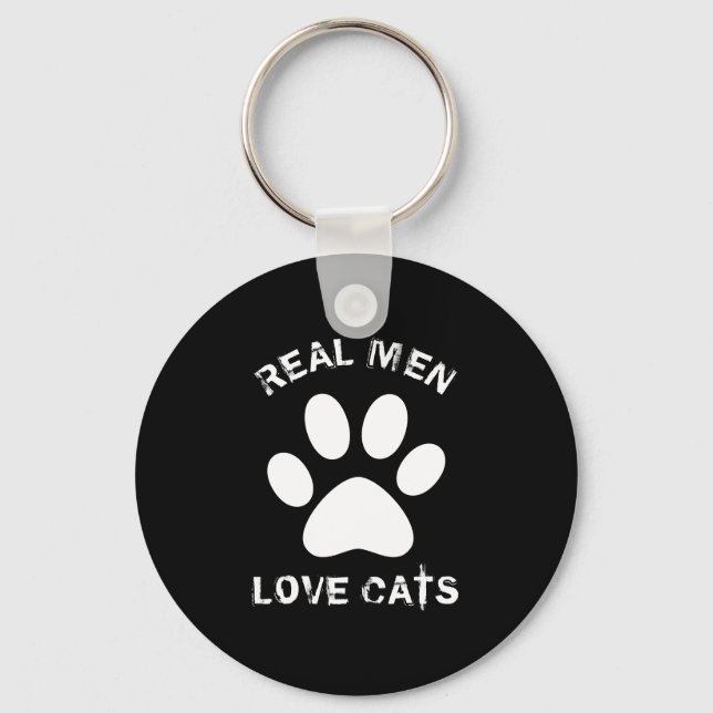Porte-clés Real Men Love Cats Texte Personnalisé (Recto)