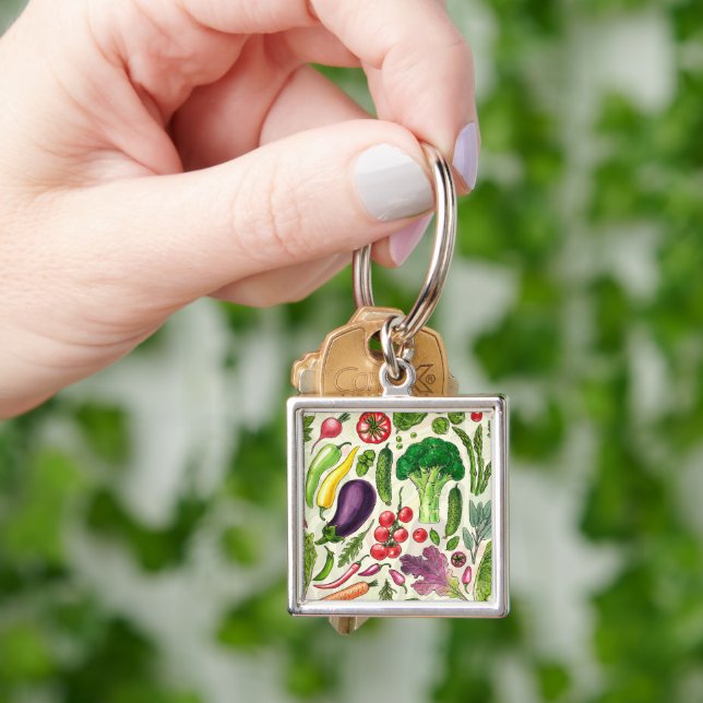 Porte-clés Récolte de légumes et d'herbes sur le blanc (main)