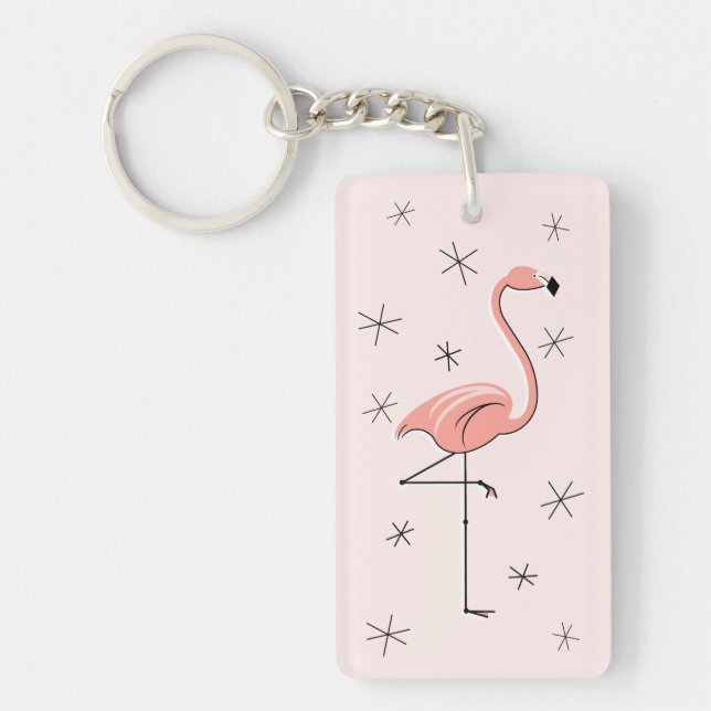 Porte-clés Rectangle acrylique Flamant rose rose 'Texte' (Devant)