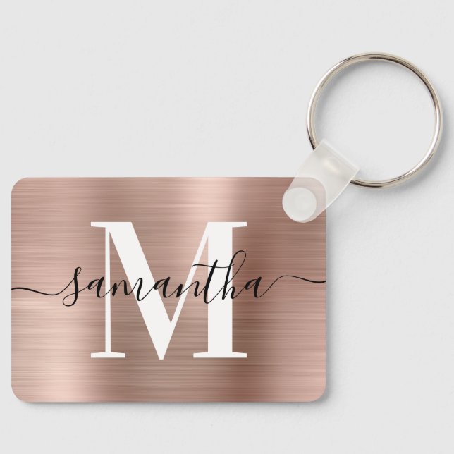 Porte-clés Rectangle de monogramme de signature moderne en fe (Recto)