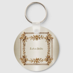 Porte-clés Rectangle doré Fleurs Dimonées brillantes