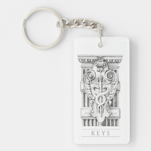 Porte-clés rectangle en acrylique CADUCÉE (Devant)