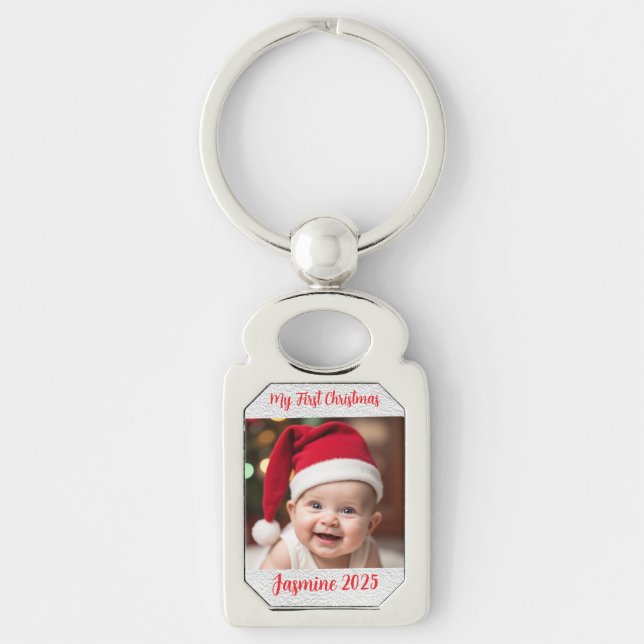 Porte-clés Rectangle Métal Bébé Premier Noël Personnalisable (Devant)