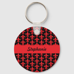 Porte-clés Red and Black Fleur de Lis Pattern