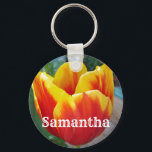 Porte-clés Red and Yellow Tulip floral Garden Photo<br><div class="desc">Red and Yellow Tulip floral garden photo Key ring,  with a fully customizable name. A glorious photo design to compliment any decor. Designed from my original photos from my own flower garden.</div>