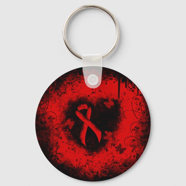 Porte-clés Red Awareness Ribbon Grunge Heart (Recto)