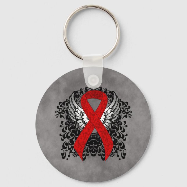Porte-clés Red Awareness Ribbon with Wings (Recto)