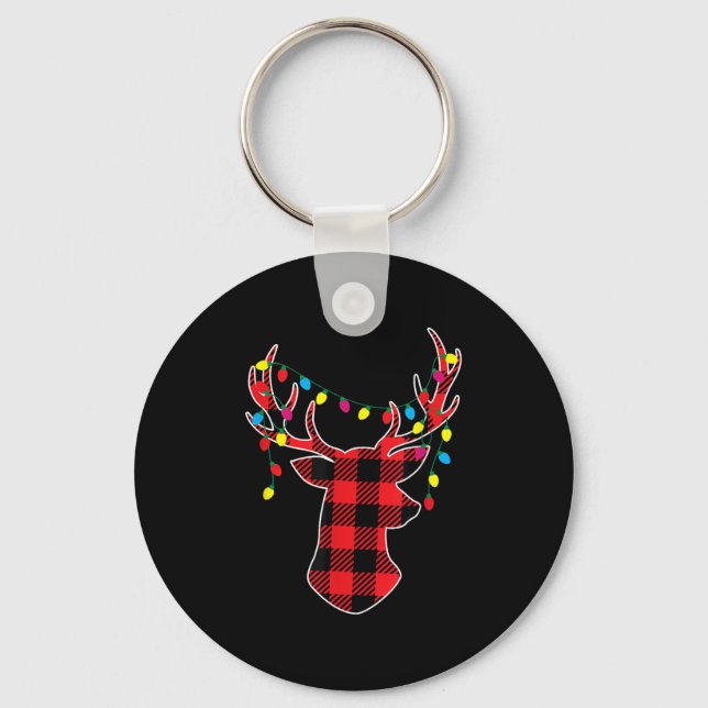 Porte-clés Red Black Christmas Buffalo Plaid Deer Women Men K (Recto)