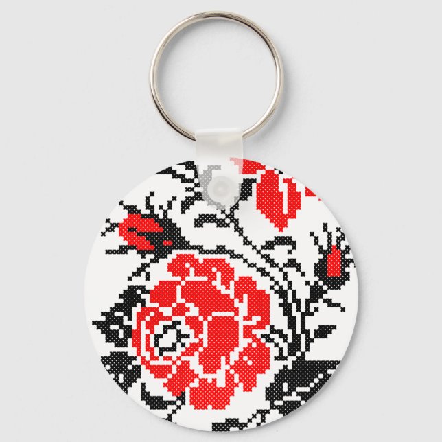 Porte-clés Red & Black Rose cross-stitch Russian Pattern (Recto)