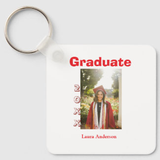 Porte-clés Red bold photo graduation add name class text