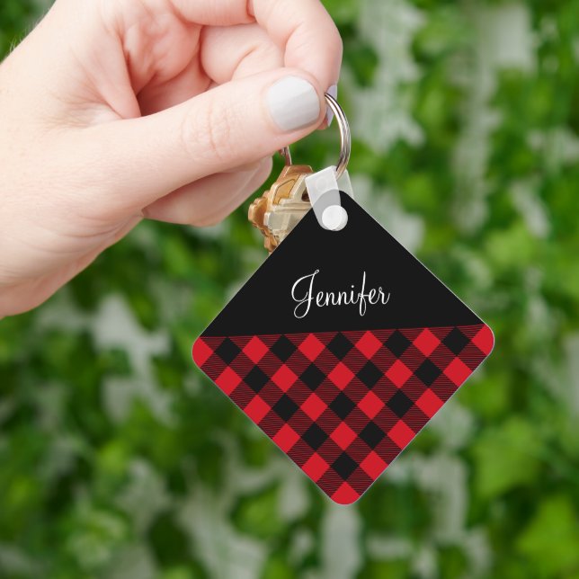 Porte-clés Red Buffalo Plaid Check Nom du Motif (main)