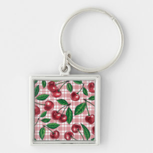 Porte-clés Red cherries on pink gingham